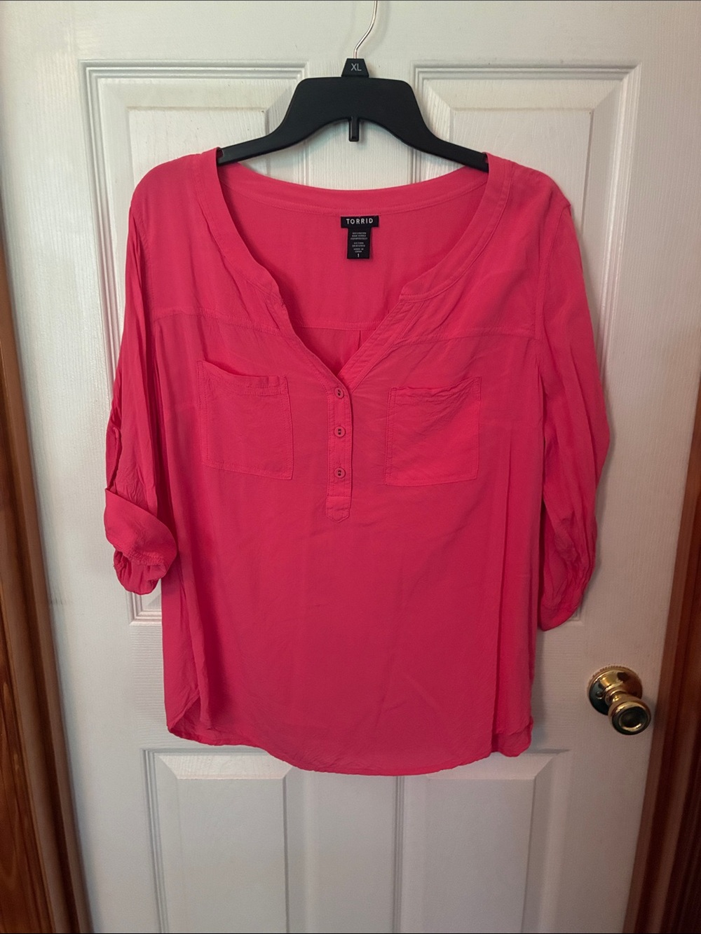 torrid Hot Pink Button-Front V-Neck Tunic
